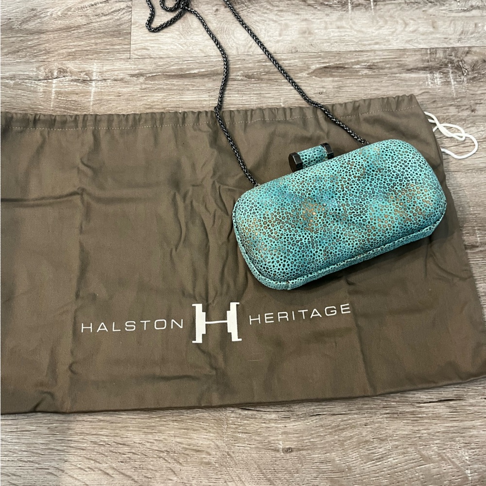 Halston Heritage Blue Lizard Print Frame Clutch